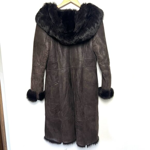 Women’s Real Shearling Hooded Coat sz S Penny Lane Jacket Patchwork Mob Wife - Picture 3 of 12